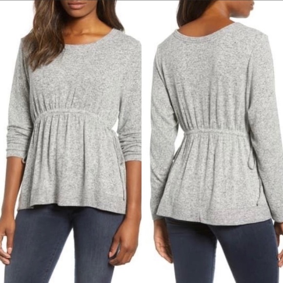 Caslon Heathered Gray Peplum Tie Waist Top - Picture 1 of 8